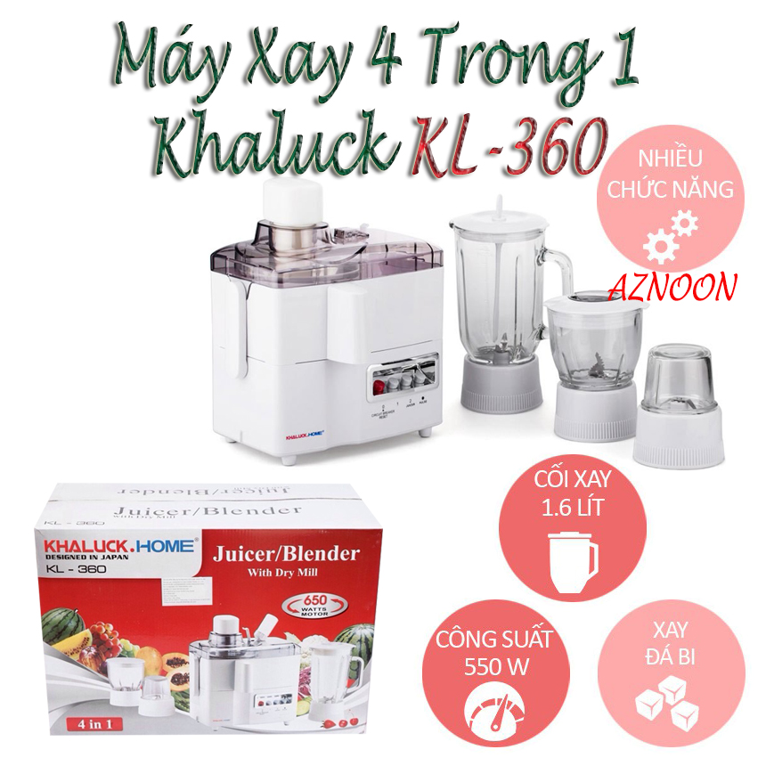 Máy xay đa năng khaluck.home kl-360 4 in 1 , máy xay thực phẩm, máy ép trái cây 1.25 lít 550w, máy xay 3 cối xay nhuyễn nhanh, mịn, hoạt động mạnh mẽ, ổn định, êm ái, dễ sử dụng,