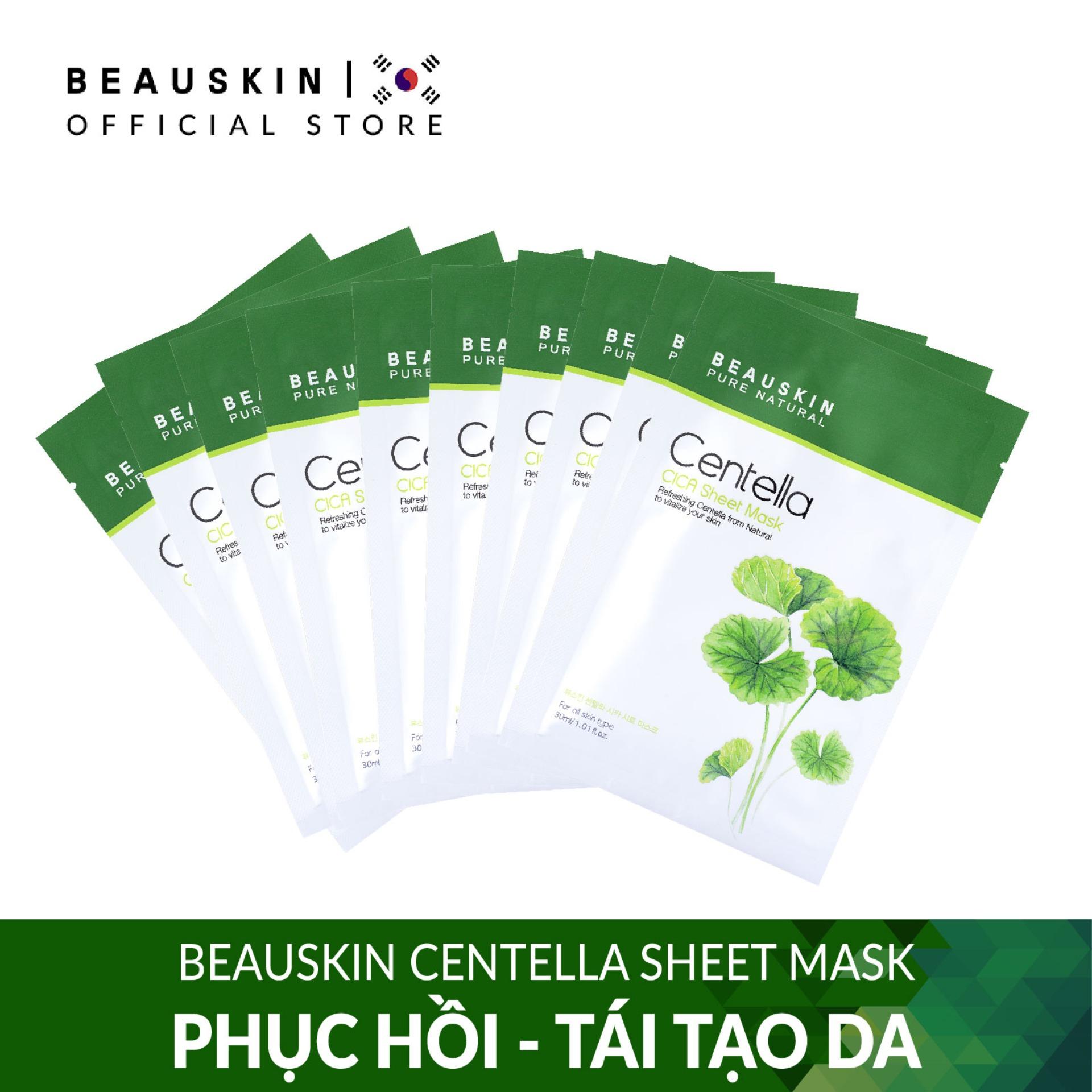 Combo 10 Mặt nạ Phục hồi và Tái tạo da Baeuskin Cica Centella Sheet Mask 30ml - Hàn Quốc Chính Hãng