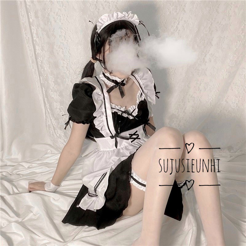 Full set 7 chi tiết bộ trang phục hầu gái dễ thương- Cute Maid- Lolita Cosplay dress