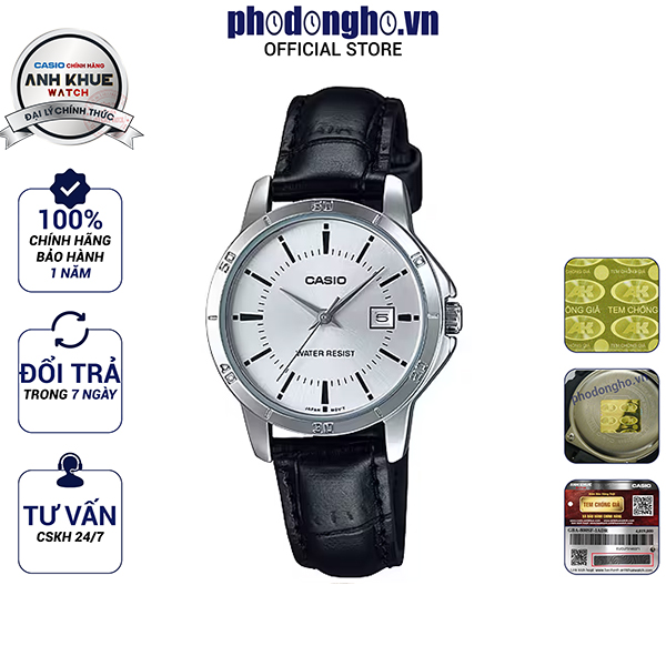 Đồng hồ nữ dây da casio anh khuê ltp-v004l-7audf