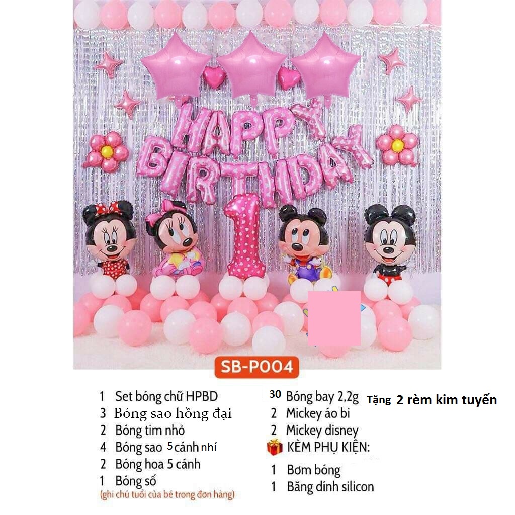 Set Bóng Trang Trí Tiệc Sinh Nhật Happy Birthday Cho Bé Gái Tuổi Chuột Mickey