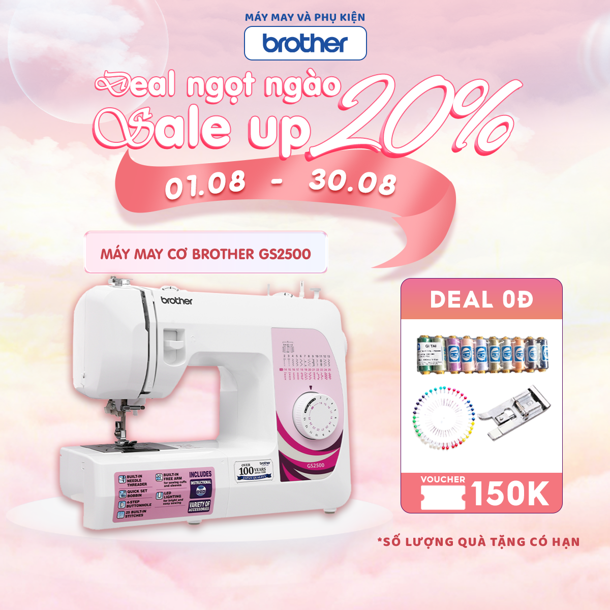 [HCM][Trả góp 0%]Máy may gia đình đa năng Brother GS2500 Hàng chính hãng Nhật Bản, Hàng Cao Cấp, Bảo Hành 12 Tháng