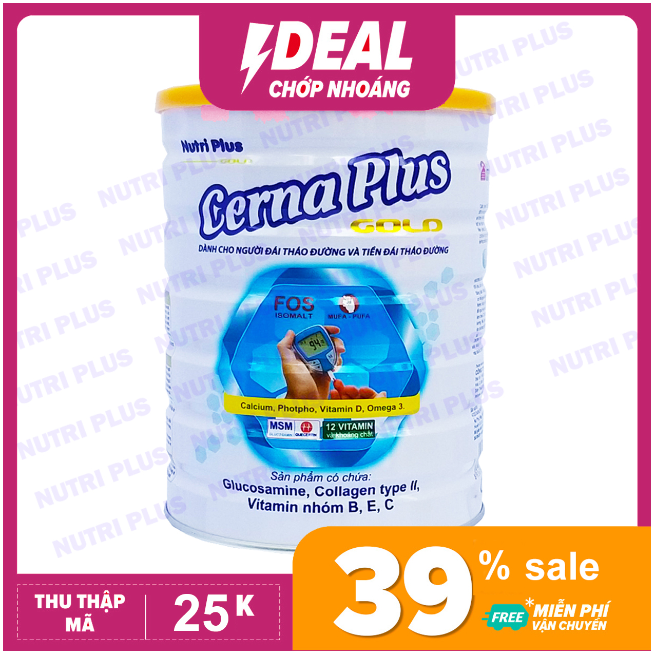 Sữa bột CERNA PLUS dành cho người đái tháo đường và tiền đái tháo đường NUTRI PLUS Gold - 900G -Không dành cho trẻ dưới 2 tuổi