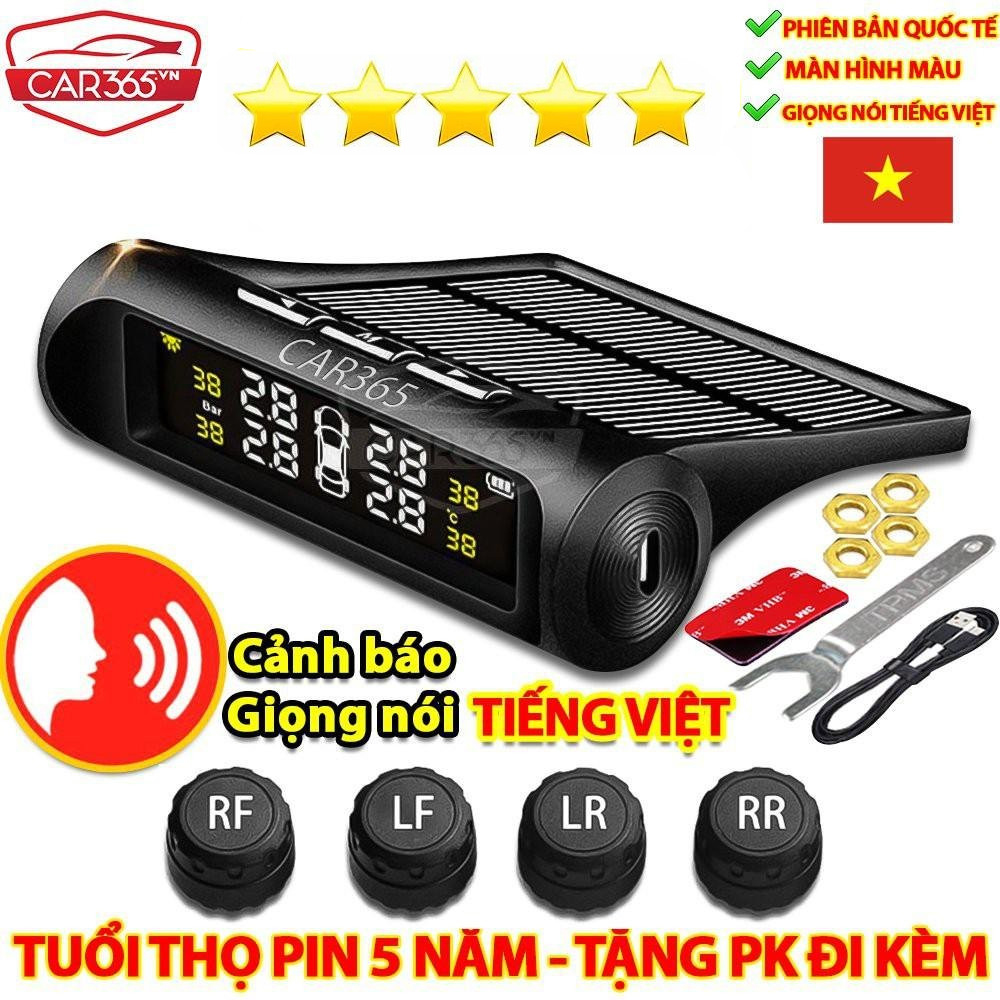 Cảm biến áp suất lốp ô tô van ngoài CHÍNH HÃNG CAR365 thế hệ quốc tế mới cao cấp, chip xử lý công nghệ Đức, màn hình LCD màu hiển thị thông số, chống nước, cảnh báo hình ảnh và âm thanh, pin năng lượng mặt trời bền bỉ - CAR29