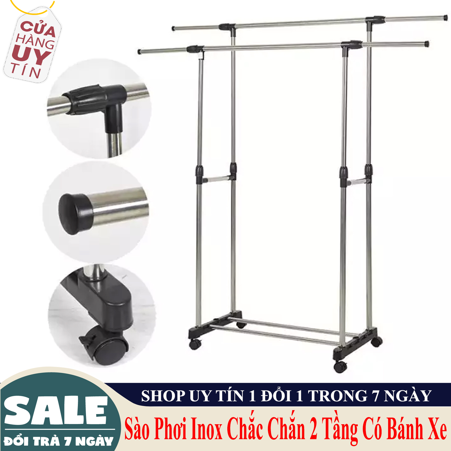 Sào phơi inox chắc chắn treo quần áo, cây phơi đồ inox, Sào Phơi Đồ, Giá Treo Quần Áo Bằng Inox. Giàn Phơi Đồ Quần Áo Sào phơi inox chắc chắn 2 tầng có bánh xe di chuyển