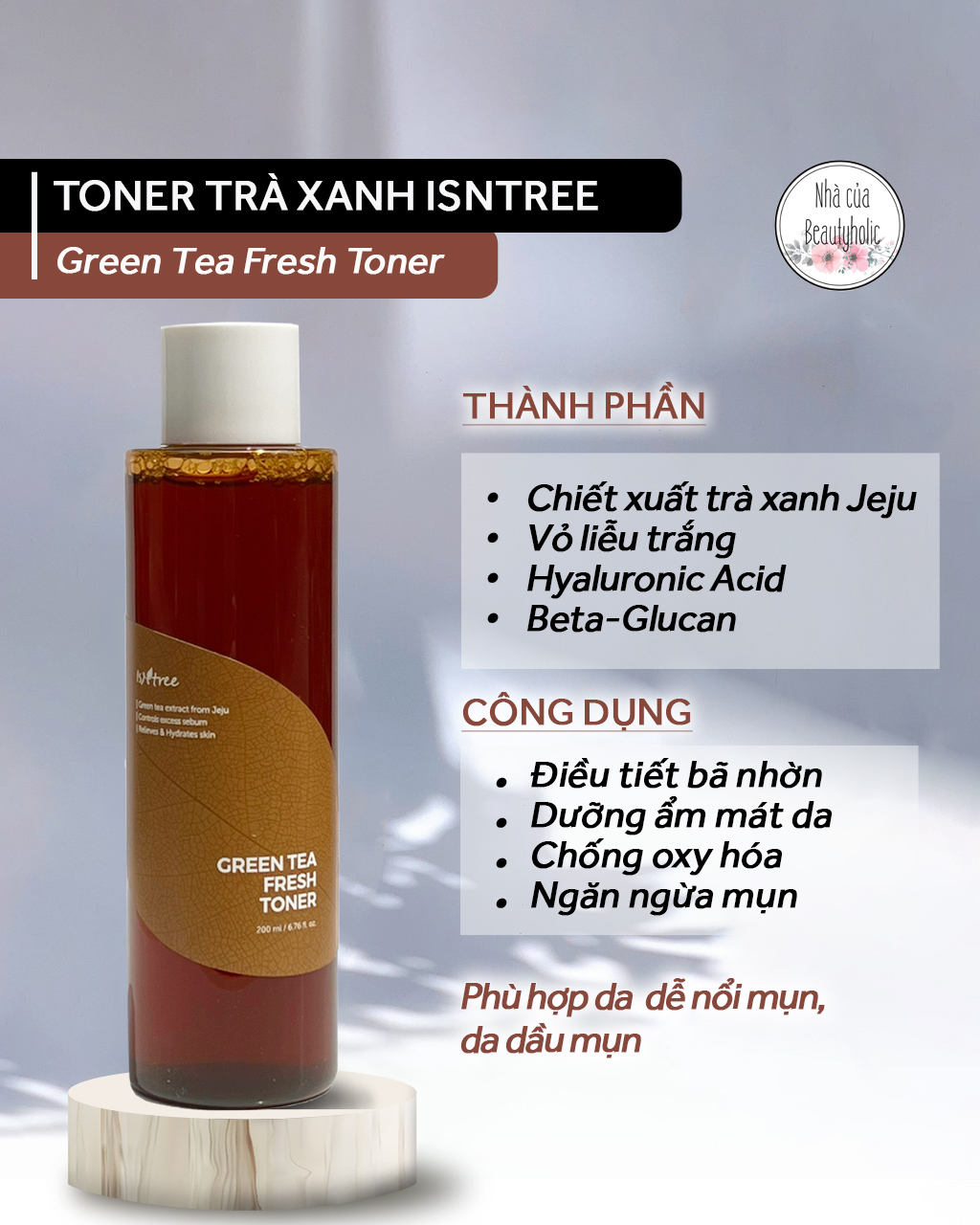 [Nhacuabeautyholic] Nước hoa hồng trà xanh ISNTREE GREEN TEA FRESH TONER