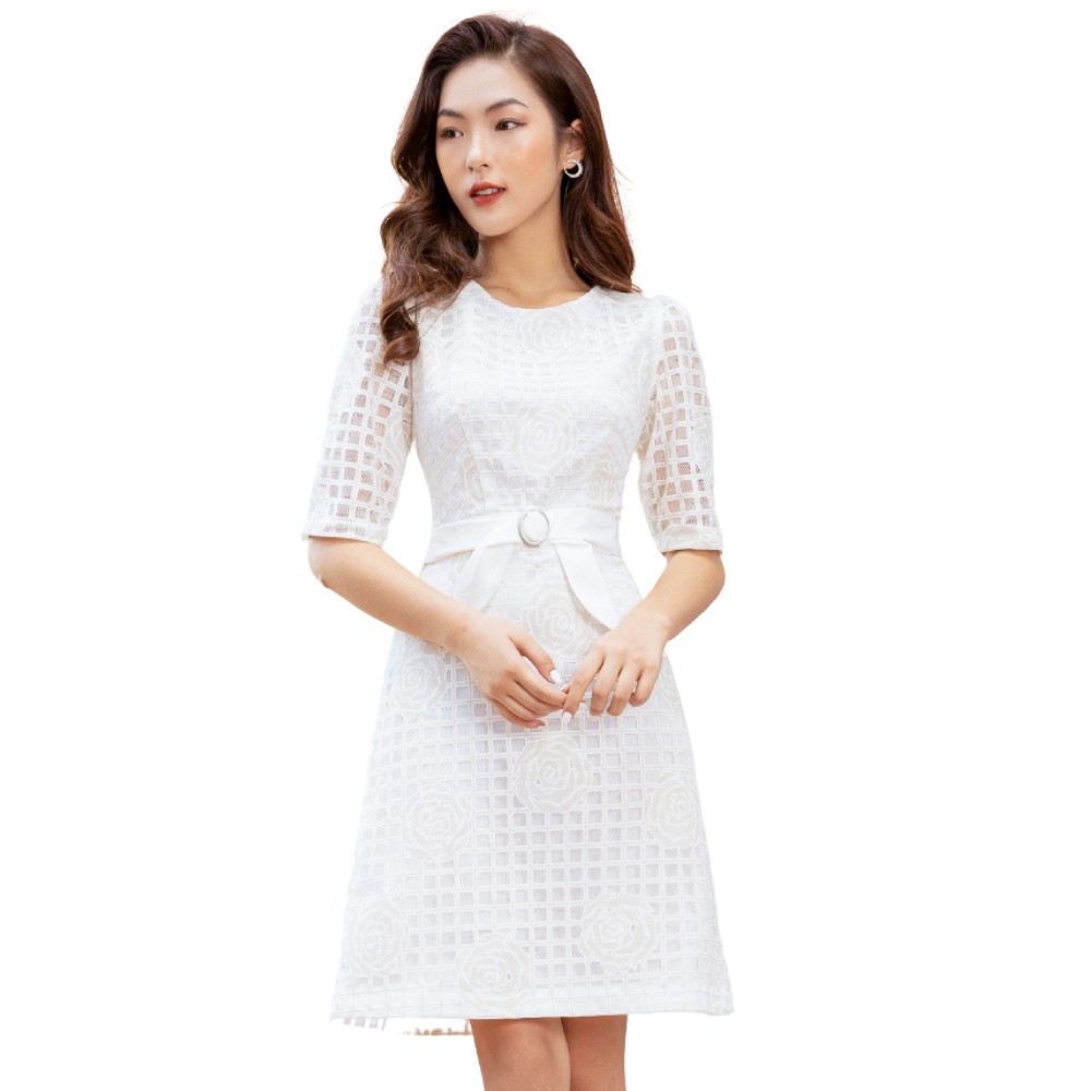 Đầm ren chữ a eo phối nơ - d4820002