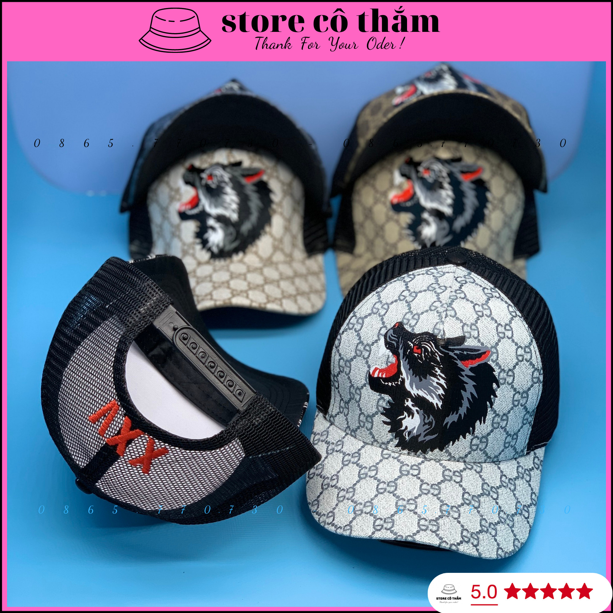 Nón Kết Họa Tiết Gu-ci In Đầu Sói nhiều Màu Sành Điệu, Mũ Lưỡi Trai in đầu thú siêu đẹp