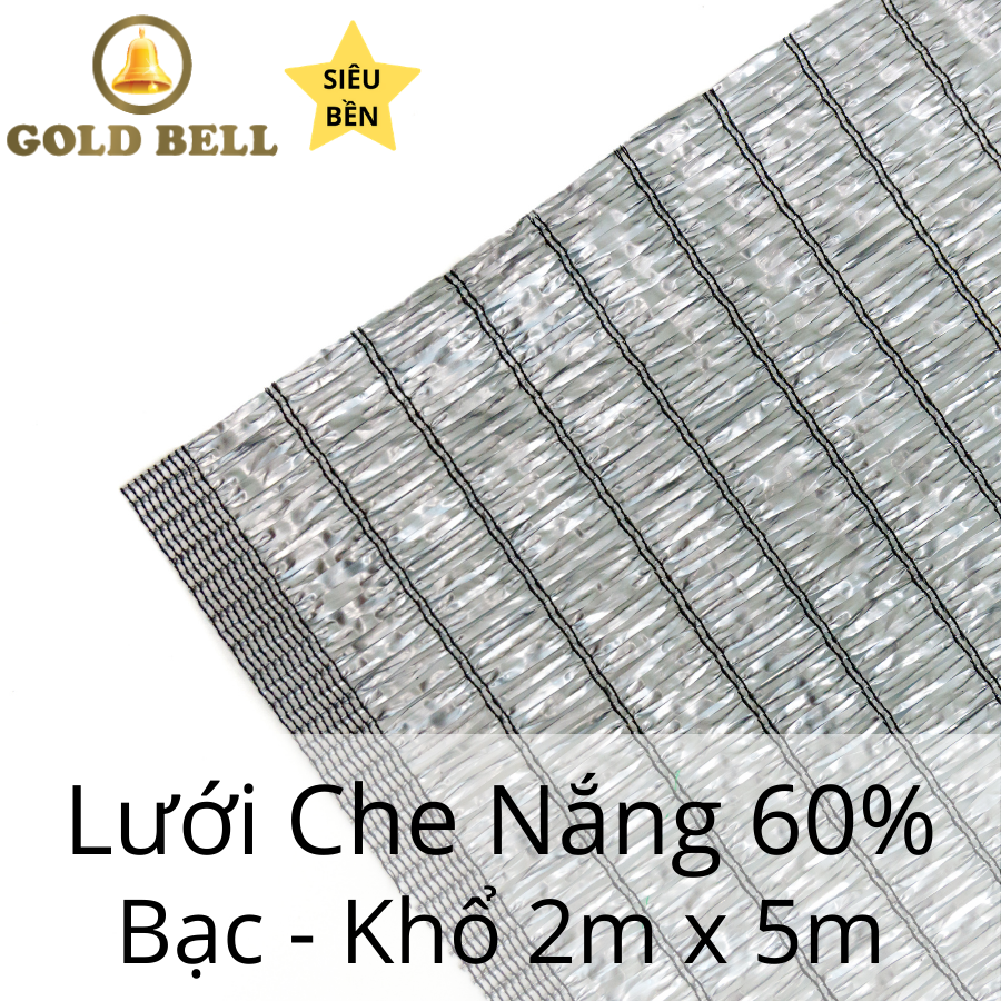 Lưới che nắng tấm 60% Gold Bell (Chuông Vàng) - khổ 2m x 5m - màu bạc