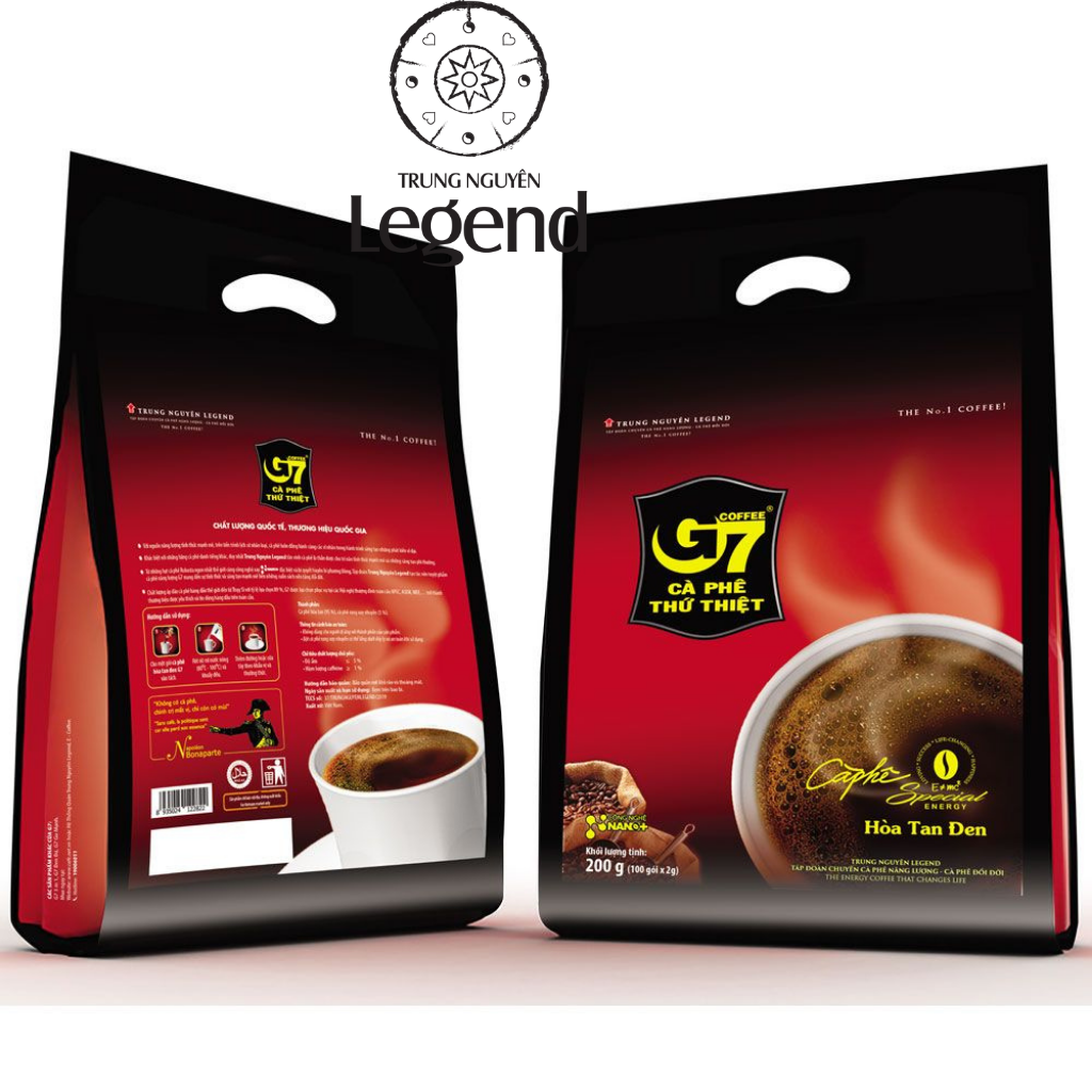 Cà phê g7 hòa tan đen - không đường - bịch 100 gói 2g