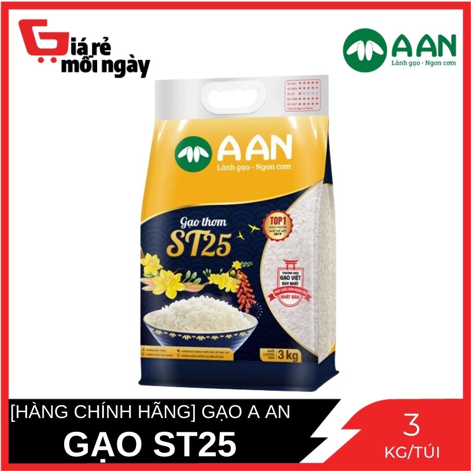 [Hàng Chính Hãng] [Túi Nhỏ] Gạo Thơm ST25 Gạo A An Túi 3 kg