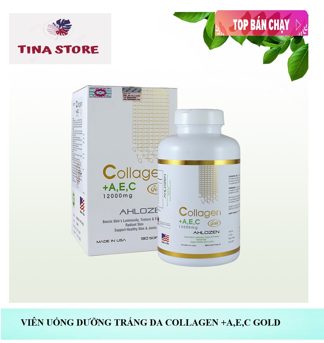 Viên Uống Dưỡng Trắng Da Ahlozen Collagen +AEC 1200mg - Hộp 180 Viên