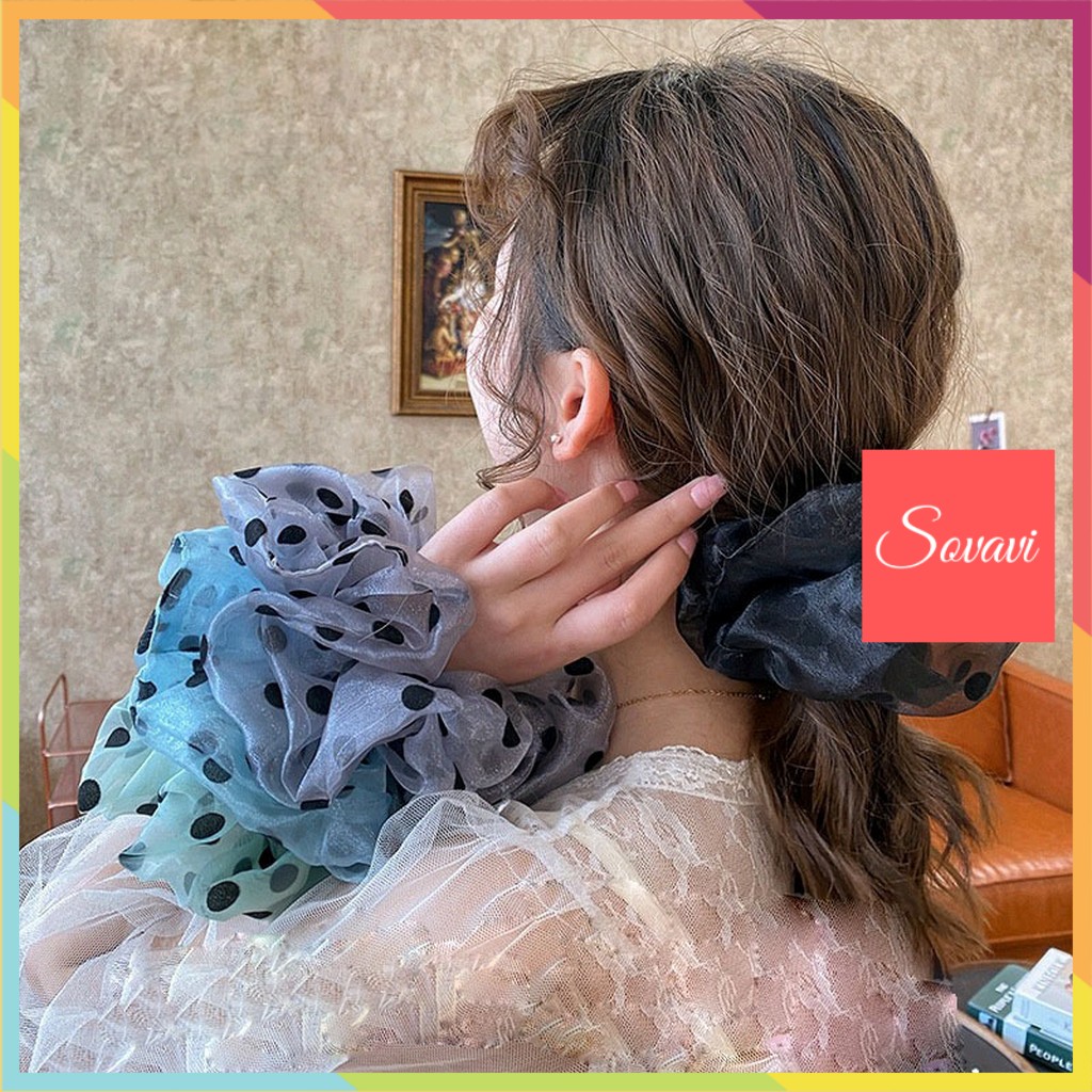 Dây buộc tóc scrunchies họa tiết thêu hoa cúc T026 sovavi