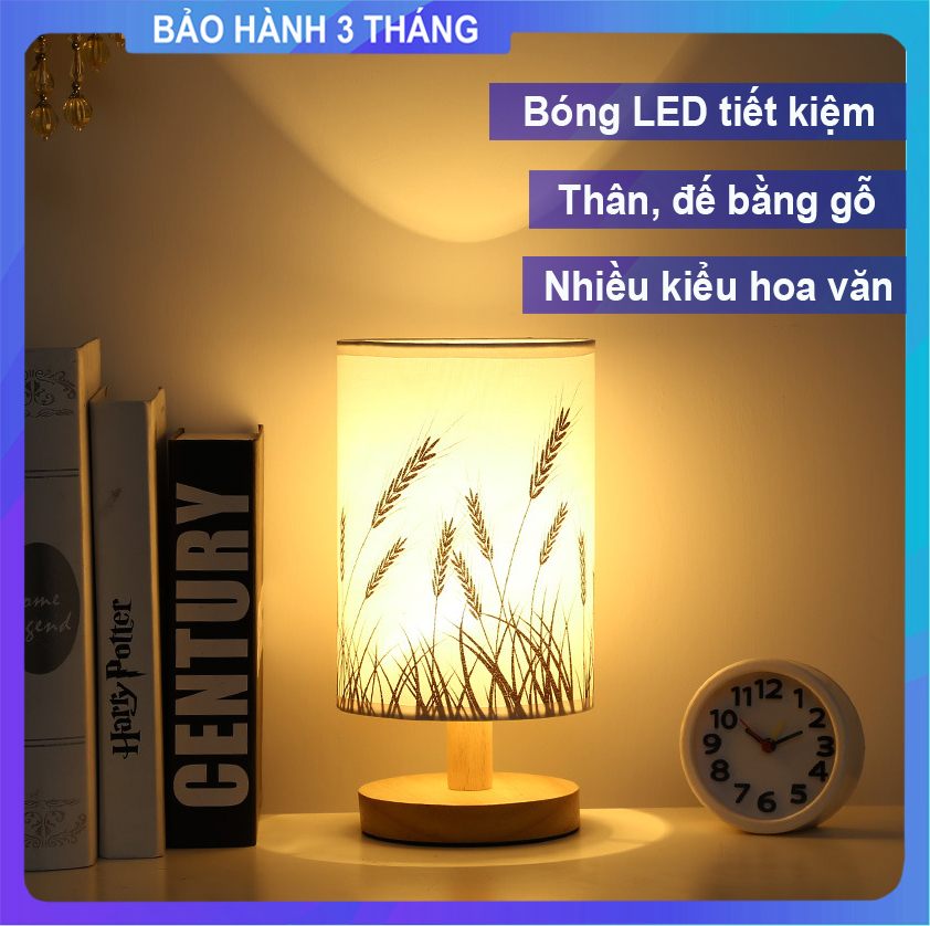 Đèn Ngủ Để Bàn Thân Gỗ, Đèn LED Trang Trí Phòng Ngủ Vintage Đầu Cắm USB Phong Cách Bắc Âu