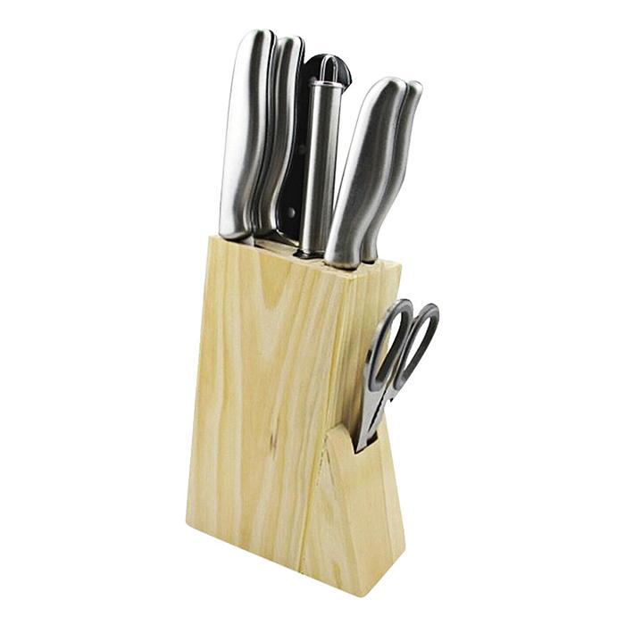 Bộ dao 8 món thép không gỉ đế gỗ goodlife mk80 tặng bộ 5 thố inox