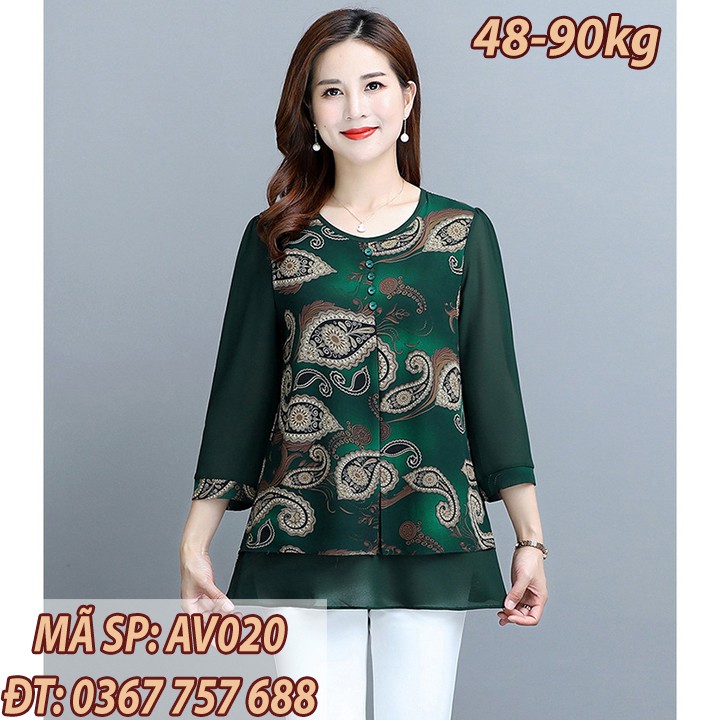 Áo sơ mi voan dáng rộng trung niên size lớn xl-5xl av020