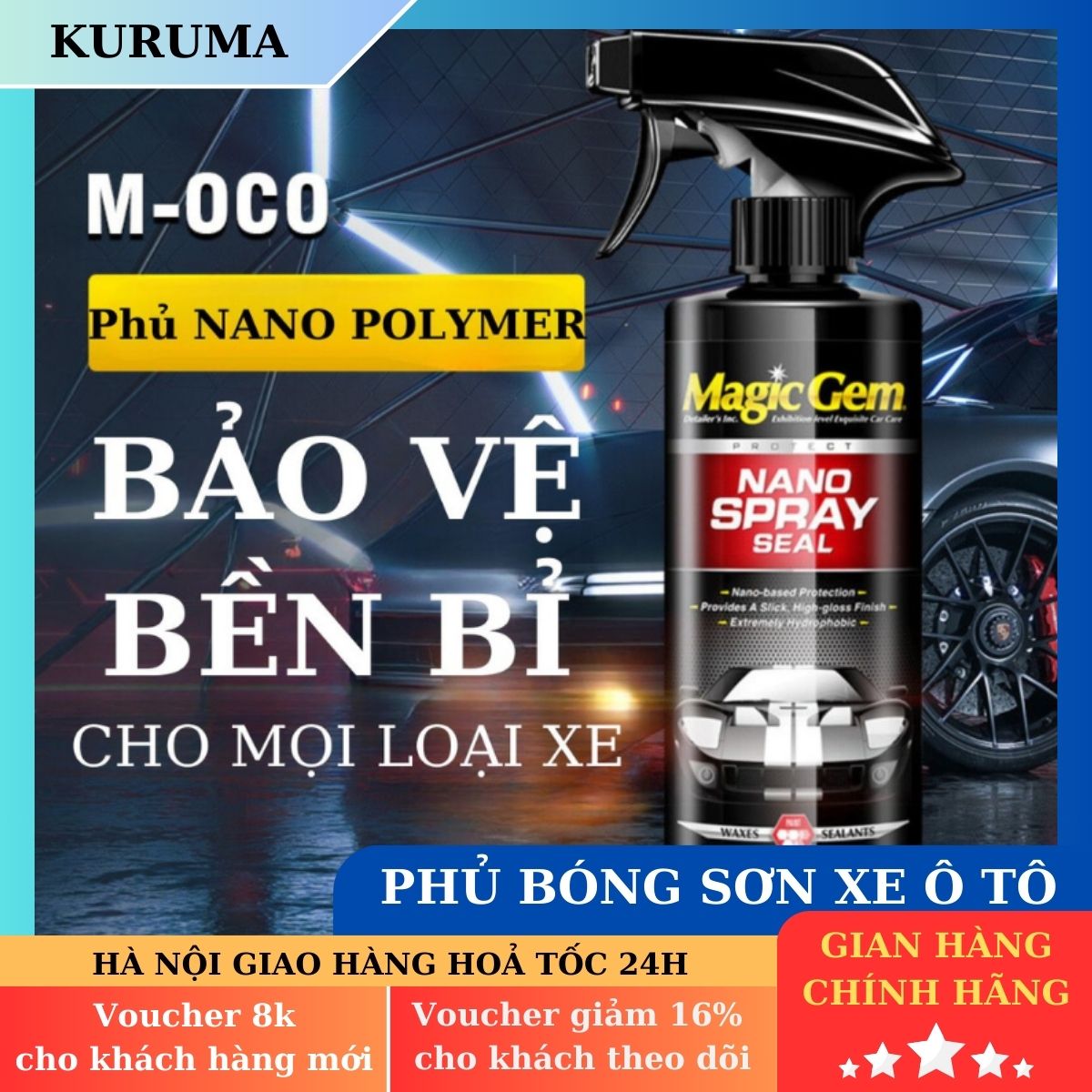 Chai xịt đánh bóng xe ô tô MAGIC GEM giúp phủ bóng sơn xe ô tô và tạo hiệu ứng lá sen chống bám nước