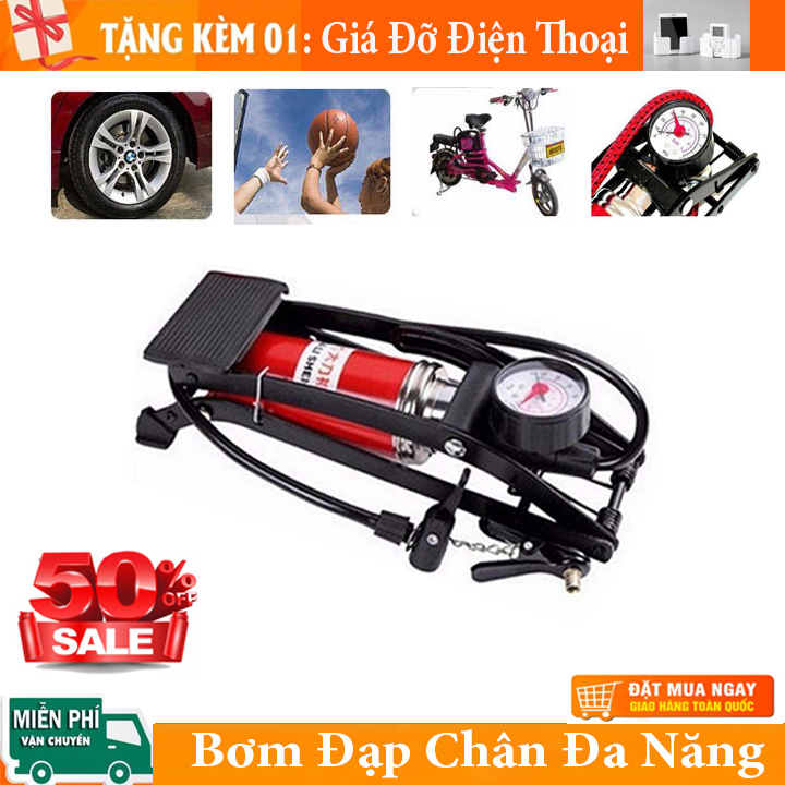 Bơm đạp chân, Bơm hơi đạp chân mini, Bơm đạp chân đa năng cho, ô tô, xe máy, xe đạp - bơm bóng đa năng và tiện dụng Bơm đạp chân, Bơm đạp chân ô-tô, xe máy JC F1 702A