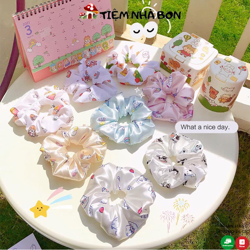 Dây buộc tóc Scrunchies đeo tay họa tiết trái cây ngọt ngào dễ thương