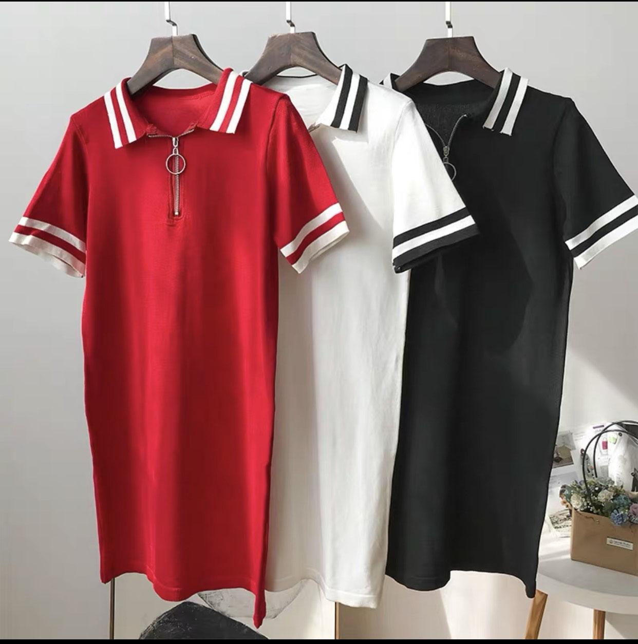 Đầm suông nữ phối cổ trụ chạy viền hot trend cá tính Hàn Quốc