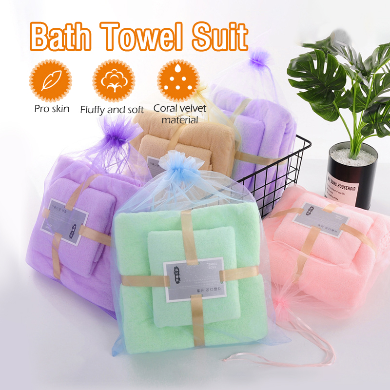 Bộ 2 khăn tắm lớn siêu mềm mịn thấm hút tốt kèm túi,khăn tắm lông cừu 70x140 và 35x75 lông không rụng lông