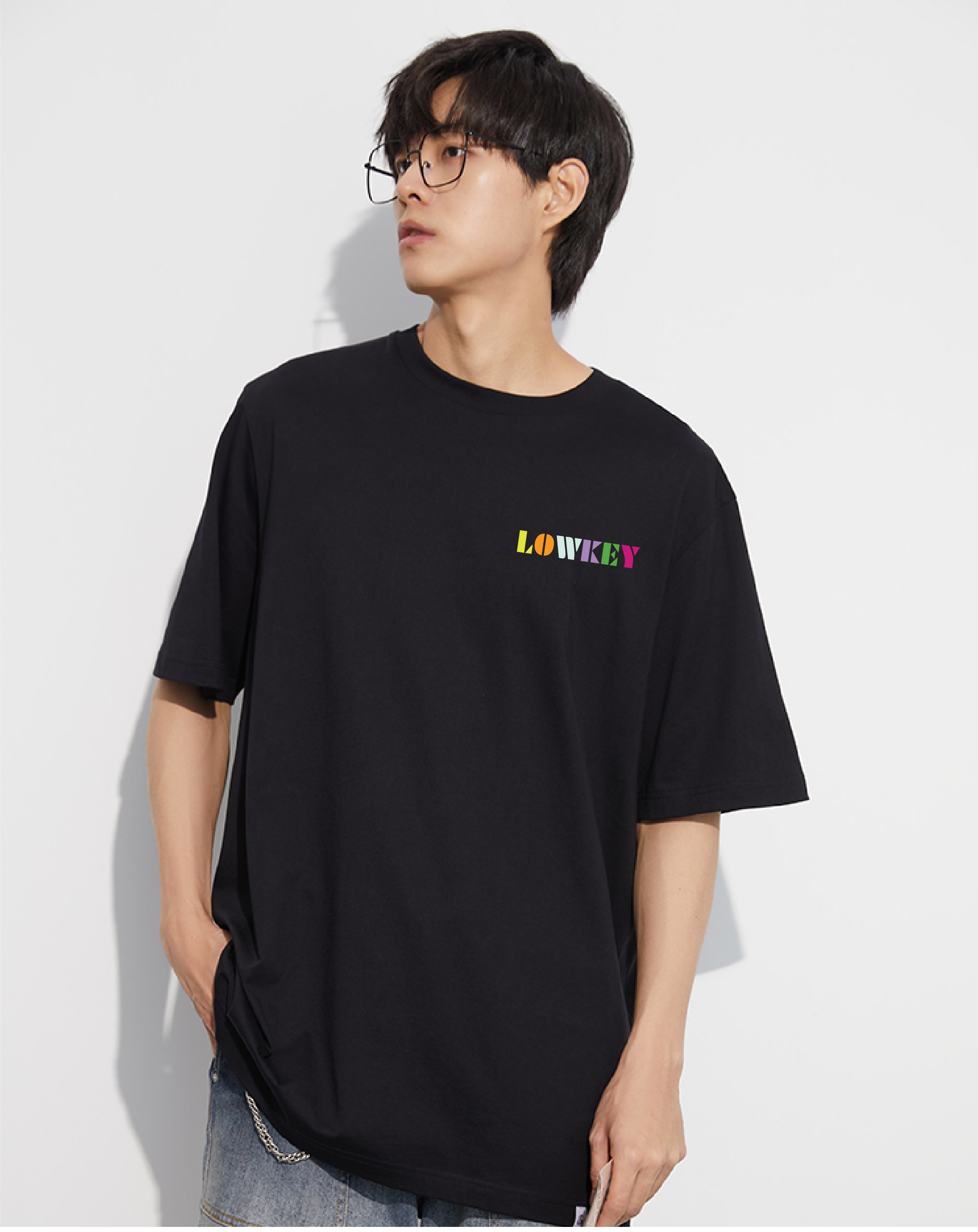 Áo thun form rộng nam nữ cổ tròn in hình mèo hoạ tiết LOWKEY cao cấp K0001 - Vải cotton 2 Màu đen - Trắng