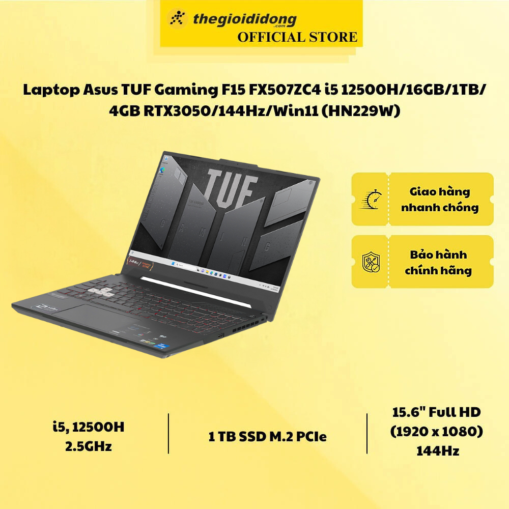 Laptop Asus TUF Gaming F15 FX507ZC4 i5 12500H/16GB/1TB/4GB RTX3050/144Hz/Win11 (HN229W) - Hàng chính hãng