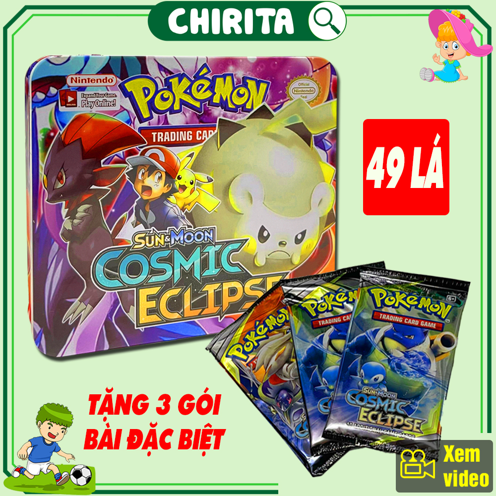 Bài POKEMON Hộp Sắt PK98 Cao Cấp, Tặng 3 Gói Bài Đặc Biệt - Bộ Bài Pokemon 49 Thẻ Bài Giá Rẻ - Đồ Chơi Bé Trai Và Bé Gái CHIRITA
