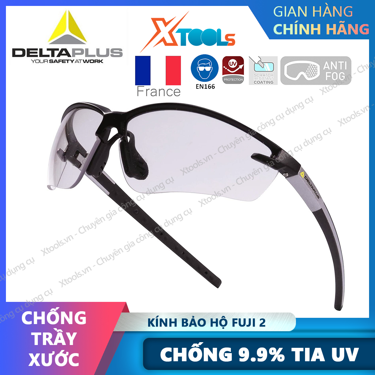 Kính bảo hộ Deltaplus Fuji2 màu trắng Mắt kính chống bụi, chống tia UV, chống trầy xước, đọng sương,lao động, đi xe máy