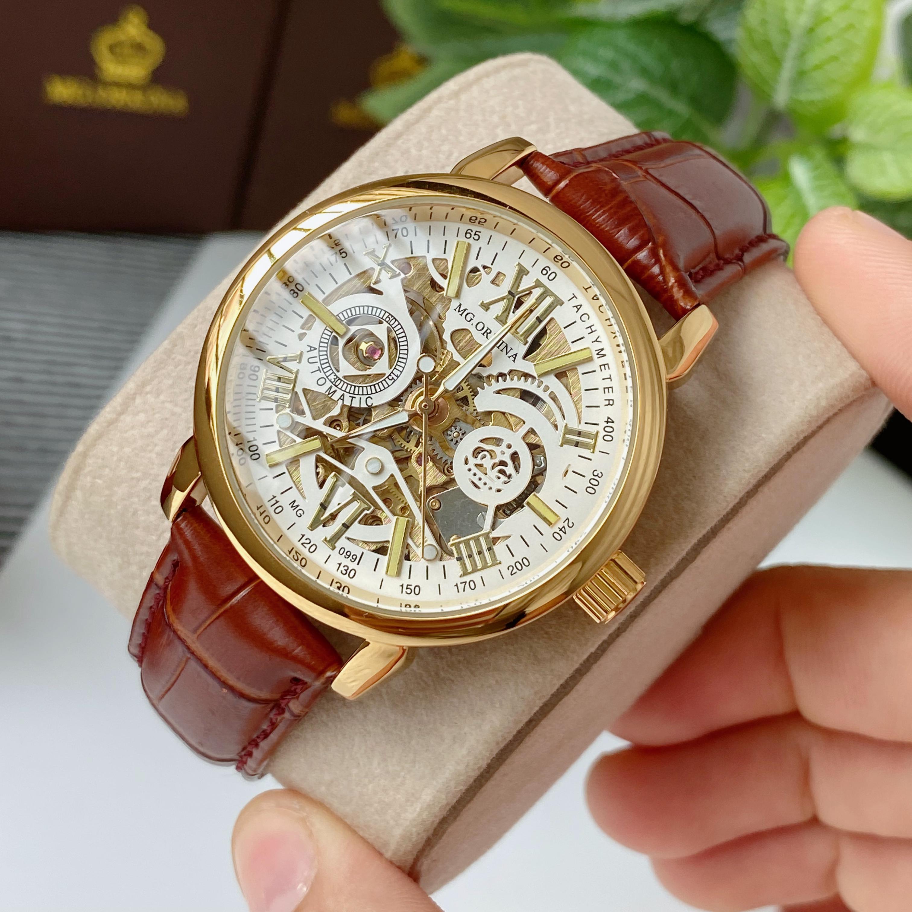 Đồng hồ nam MG.ORKINA cơ tự động phối màu vàng hồng cực sang, toàn thân thép không gỉ bền bỉ với thời gian