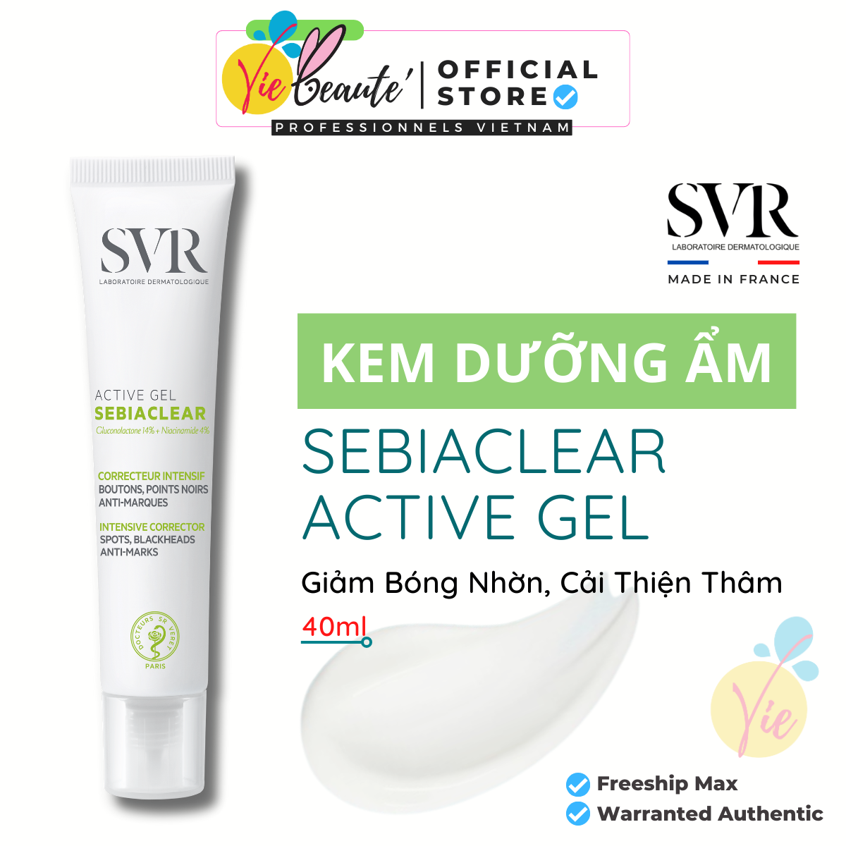 SVR Sebiaclear Active Gel - Kem Dưỡng SVR Active giảm mụn, giảm dầu nhờn cho da 40ml
