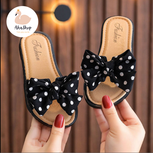 [Tăng size]Dép lê nơ chấm bi công chúa cho bé gái từ 1.5 đến 15 tuổi K014