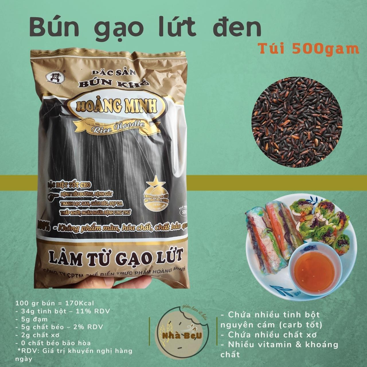 Bún eat clean hoàng minh- bún gạo lứt đen - bún khô hỗ trợ giảm cân, tốt cho sức khỏe - 500gr