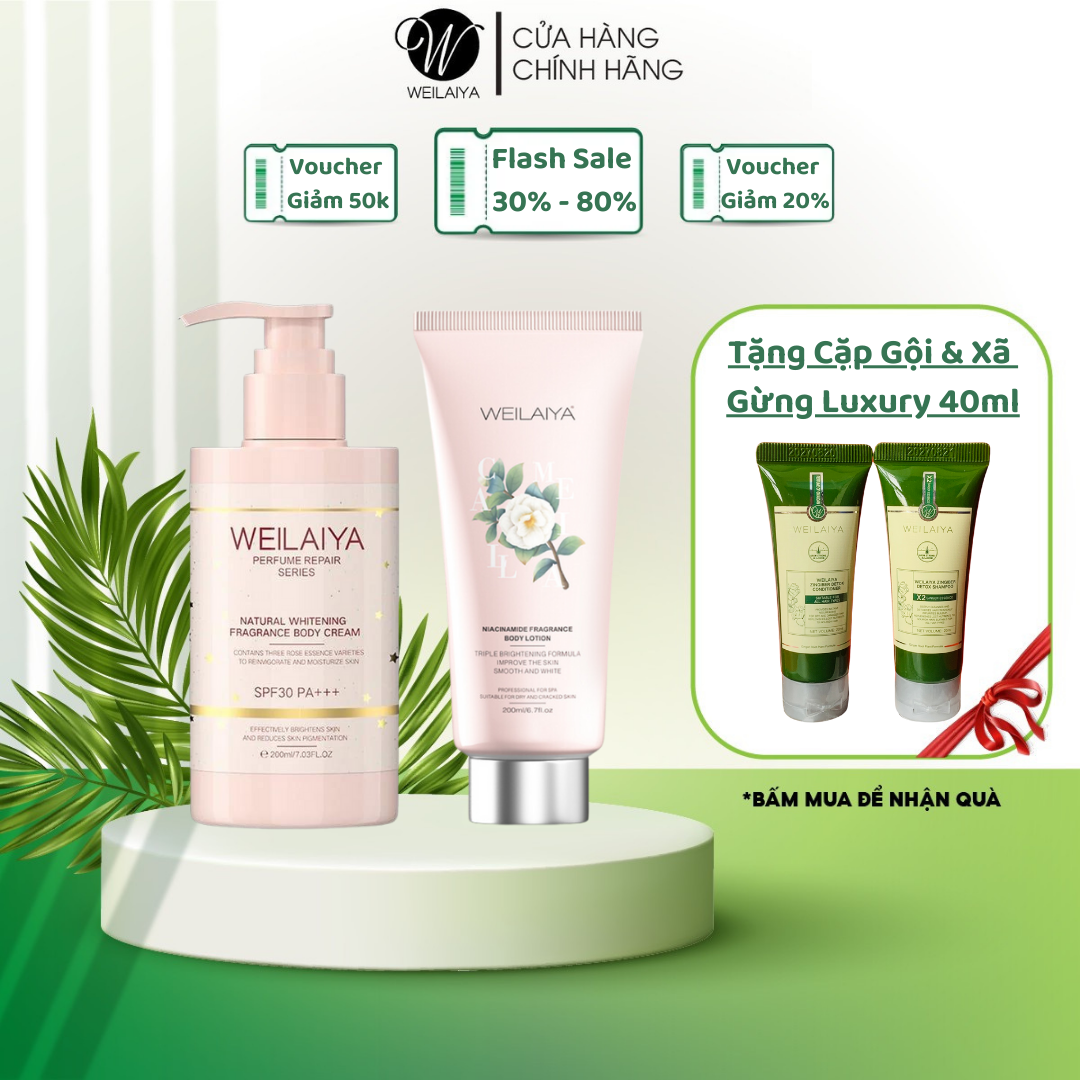 [Phiên Bản Luxury] Kem Body Dưỡng Trắng Weilaiya Ban Ngày 200g, Sữa Dưỡng Thể Trắng Da Đêm 200ml