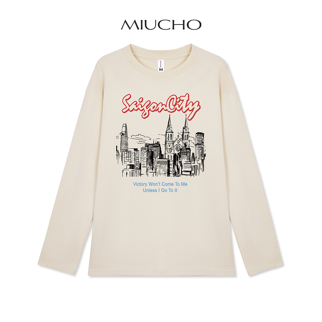 Áo tay dài nữ nhiều màu Miucho AD008 chất cotton co giãn in basic