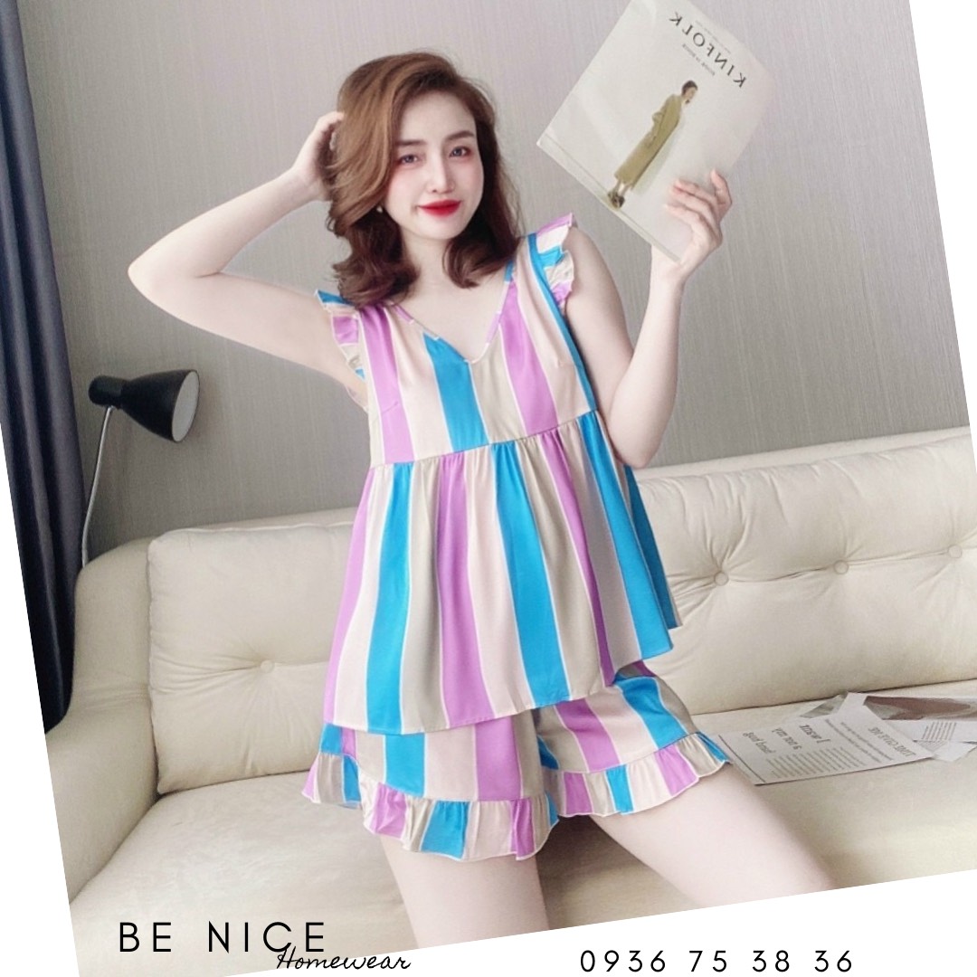 Set đùi mặc nhà cổ V nhún ngực