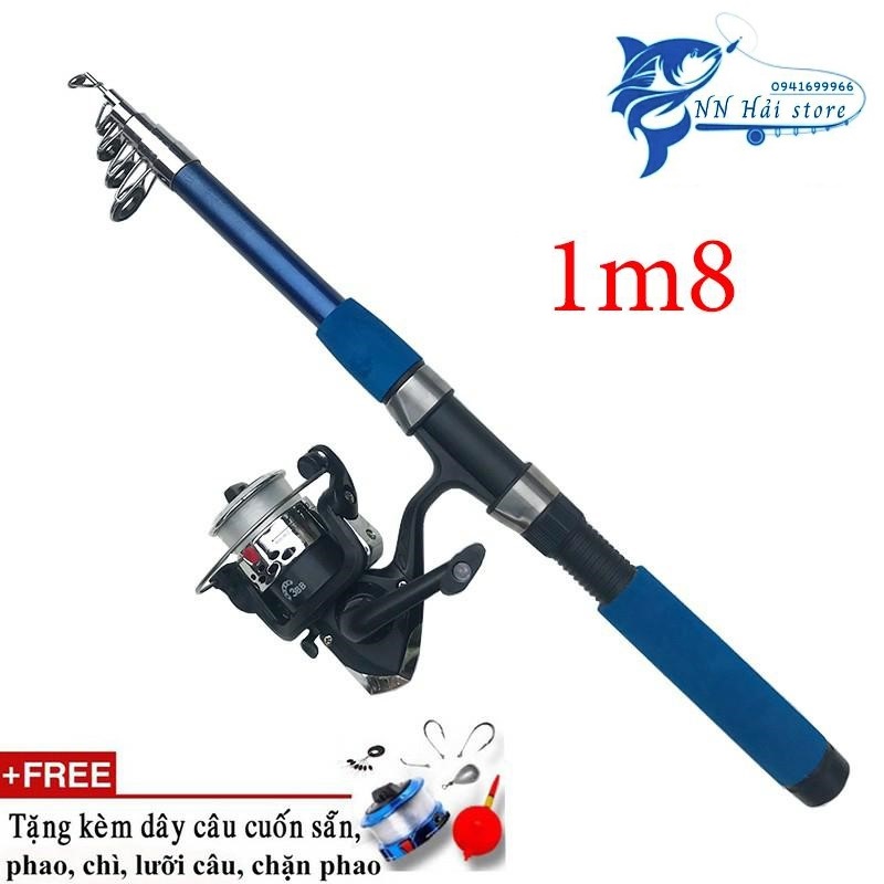 Bộ cần câu máy gồm kèm máy cước,phao,lưỡi,chì,chặn phao - Kích thước: 1m8 - (NN Hải store)