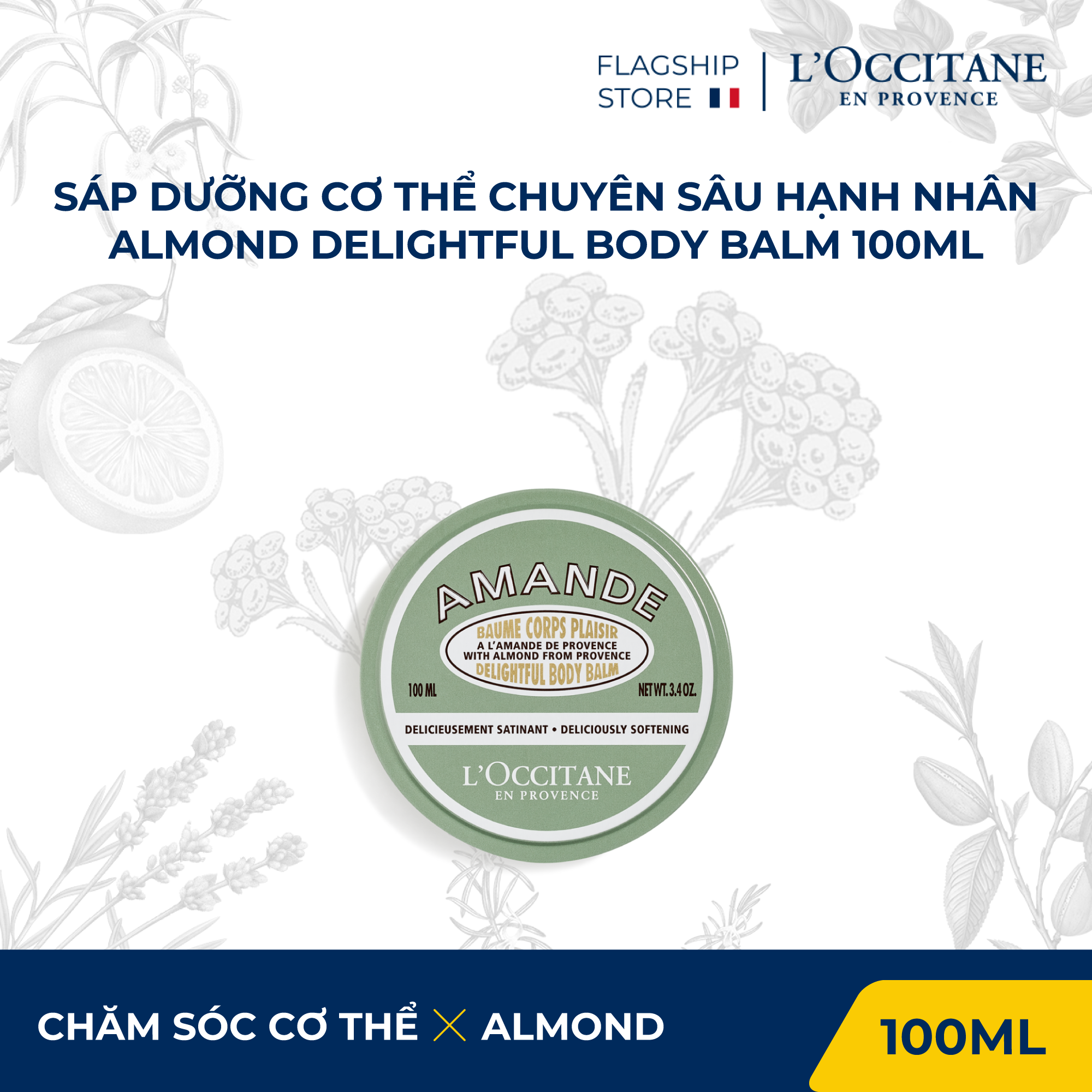 Sáp Dưỡng Cơ Thể Chuyên Sâu Hạnh Nhân -L'Occitane Almond Delightful Body Balm 100ml