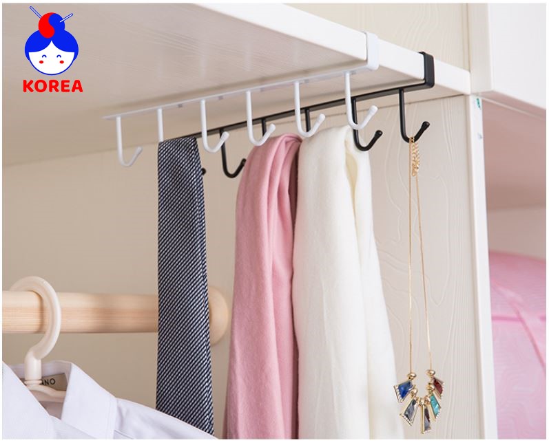 Móc sắt đa năng gắn kệ bếp, tủ quần áo hệ 6 móc tiện dụng GIA DỤNG KOREA