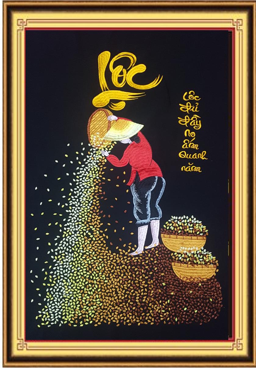 Tranh Treo Tường- Tranh Thêu Vi Tính Thành Phẩm Chưa Khung Thêu Cô Gái Giê Lúa KT 40x60