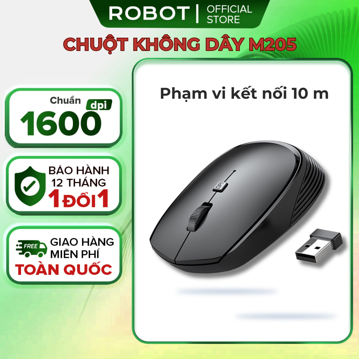 Chuột không dây Robot M205 kết nối usb thiết kế kiểu dáng văn phòng nhỏ gọn tiện dụng vừa vặn bàn tay thuận tiện di chuyển độ chính xác cao cho máy tính xách tay laptop pc phù hợp văn phòng dạy online học online l hàng chính hãng
