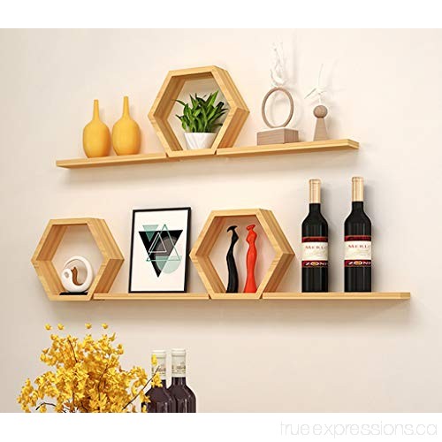 Bộ 3 kệ gỗ treo tường hình lục giác  + 3thanh ngang kết hợp gỗ tự nhiên