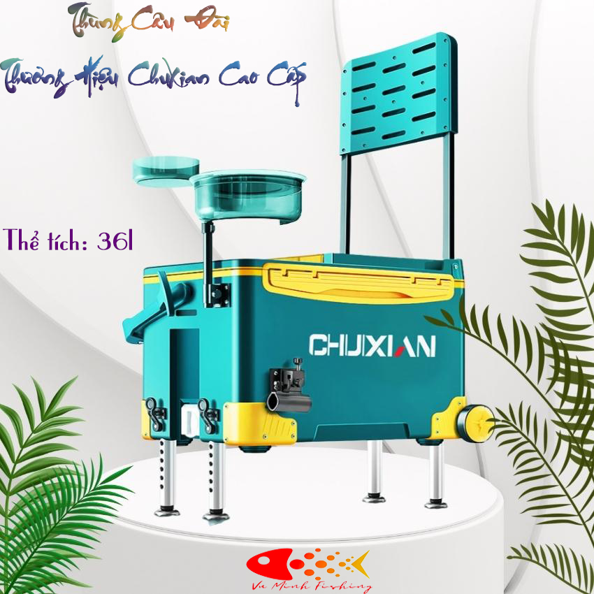 Thùng câu đài chuxian cao cấp. thùng đựng cá 36l giá rẻ chân địa hình có bánh xe chất liệu carbon. có 3 màu xanh ngọc, xanh vàng, đỏ đen sang trọng