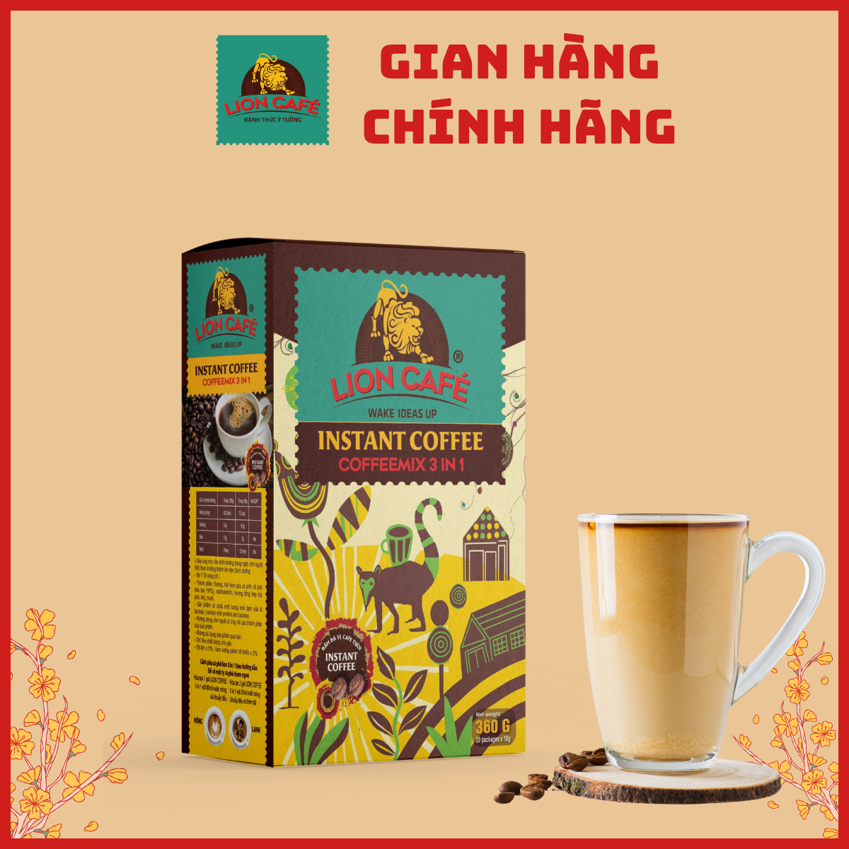 Cà Phê Hoà Tan 3in1 - Lion Cafe - Hộp 20 que*18gram