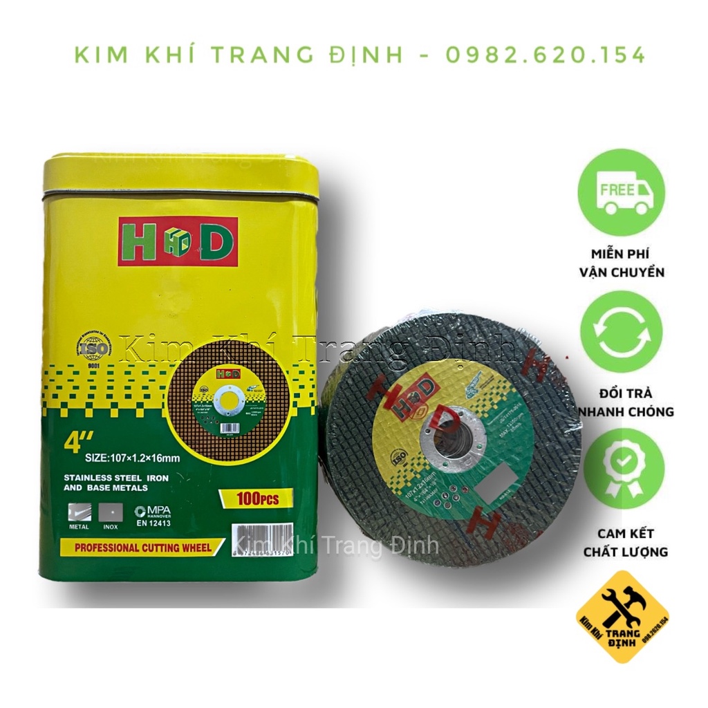 Đá cắt sắt, cắt inox 1 tấc 100mm hd hộp xanh