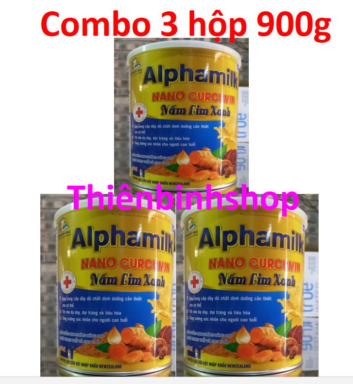 [Combo 3hộp 900gr, HSD 2025] Sữa bột ALPHAMILK NANO CURCUMIN NẤM LIM XANH..