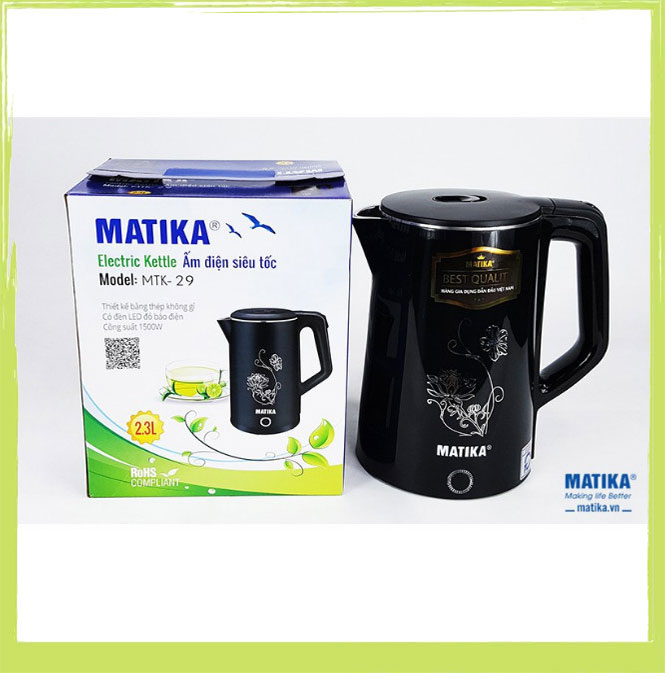 Ấm siêu tốc Matika MTK-29 thiết kế sang trọng, đun nước siêu chuẩn.Hàng đổi lỗi 1 đổi 1 trong thời gian 7 ngày và bảo hành 12 tháng