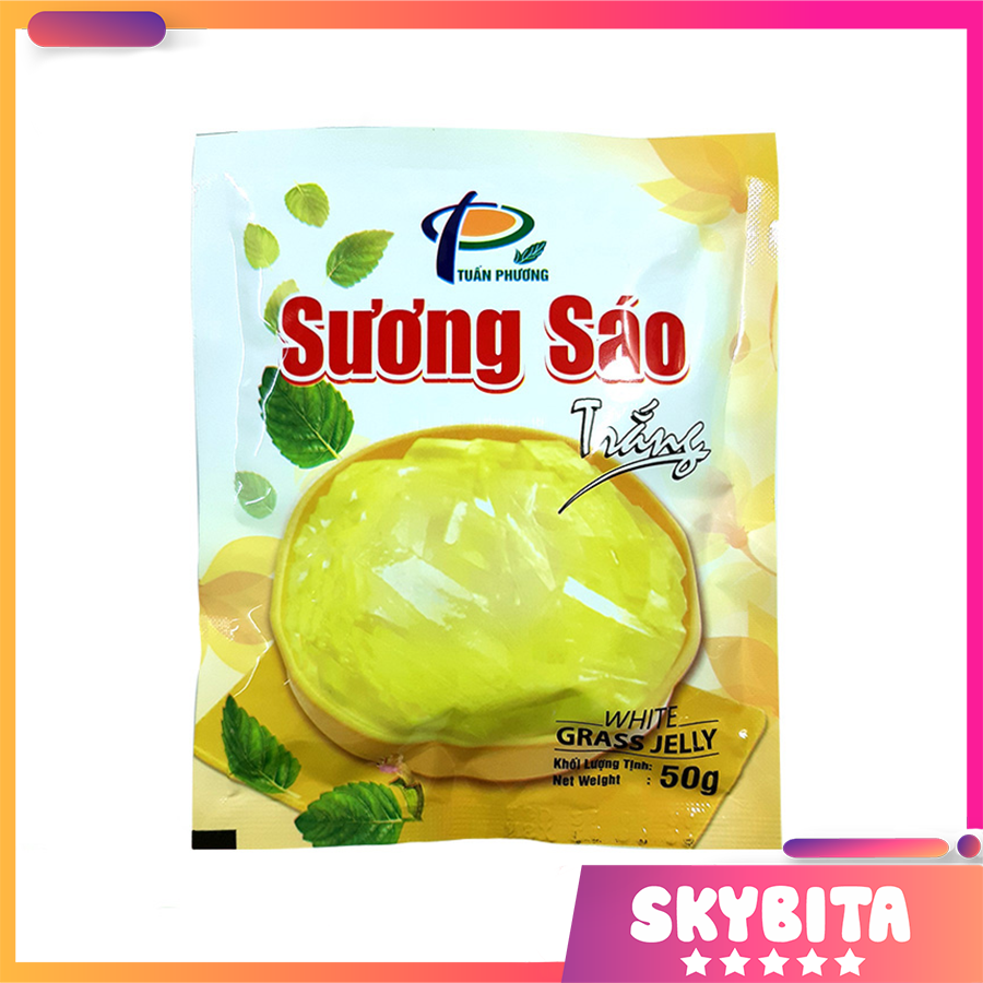 Bột sương sáo đen, bột sương sáo trắng, bột thạch đen Tuấn Phương gói 50gr – Chuyên dùng làm thạch đen, thạch trắng, thạch sương sáo
