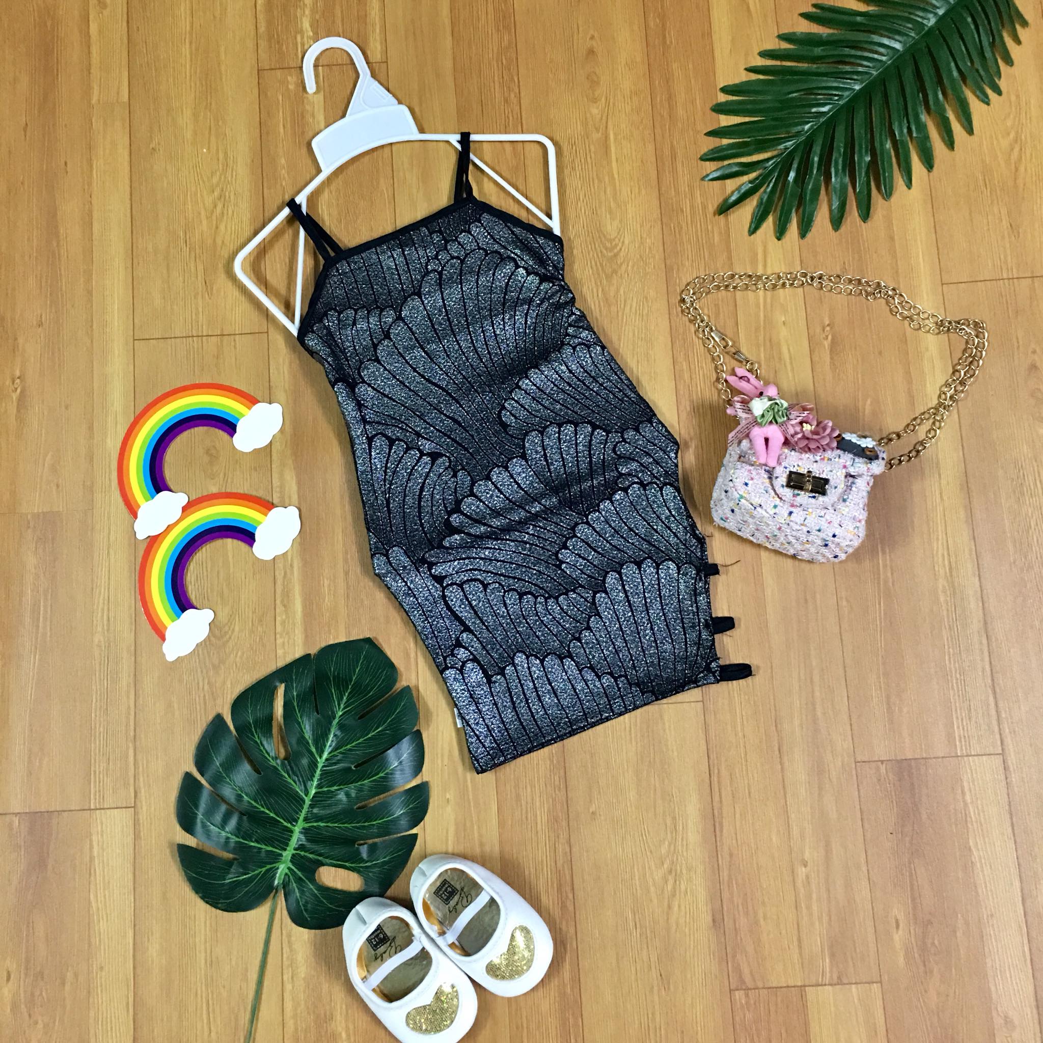 Đầm  Kim Tuyến Hai Dây Body Bé Gái Co Dãn Thoải Mái Ảnh Chụp Thật