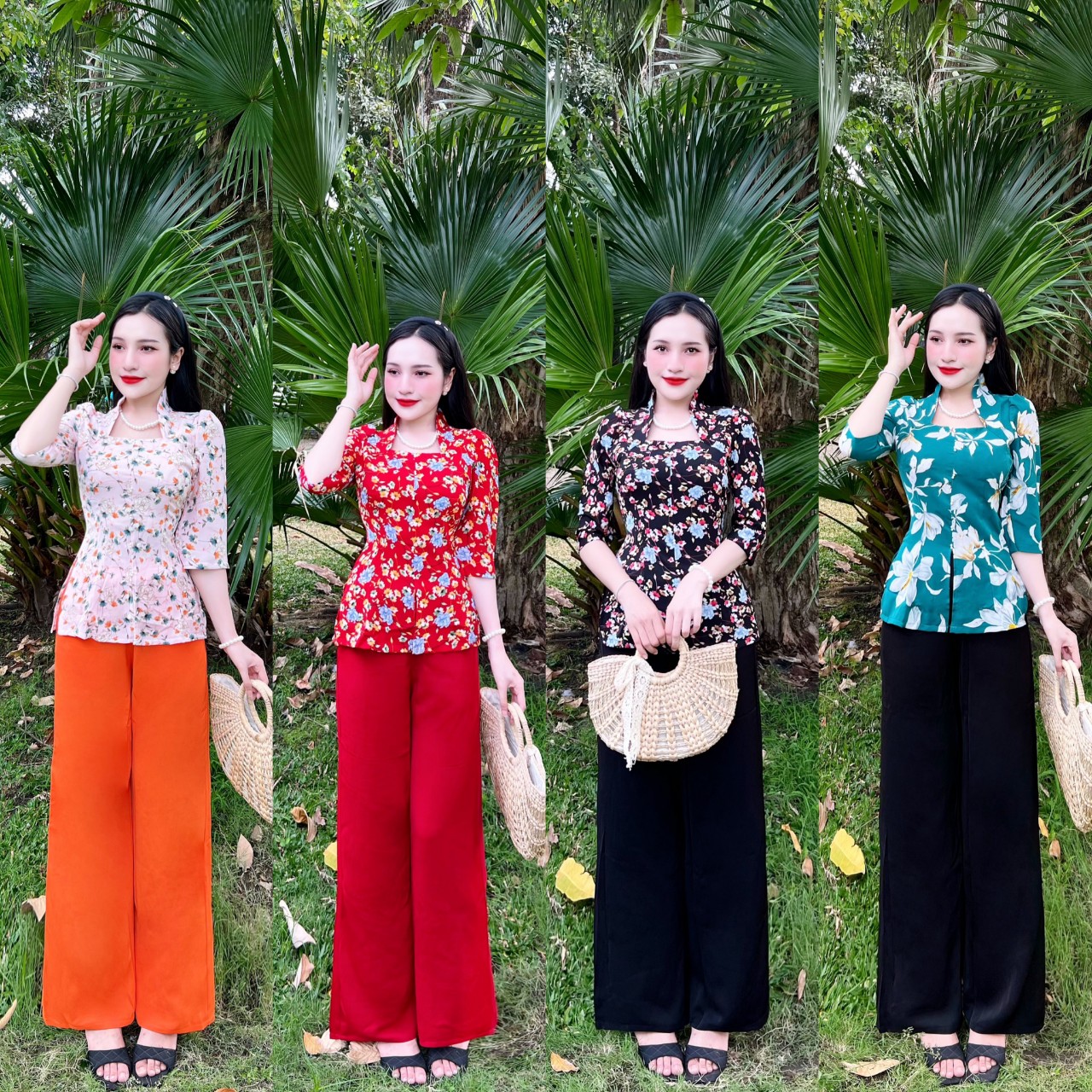 Sét bộ bà ba cổ nữ hoàng tay lỡ sang trọng